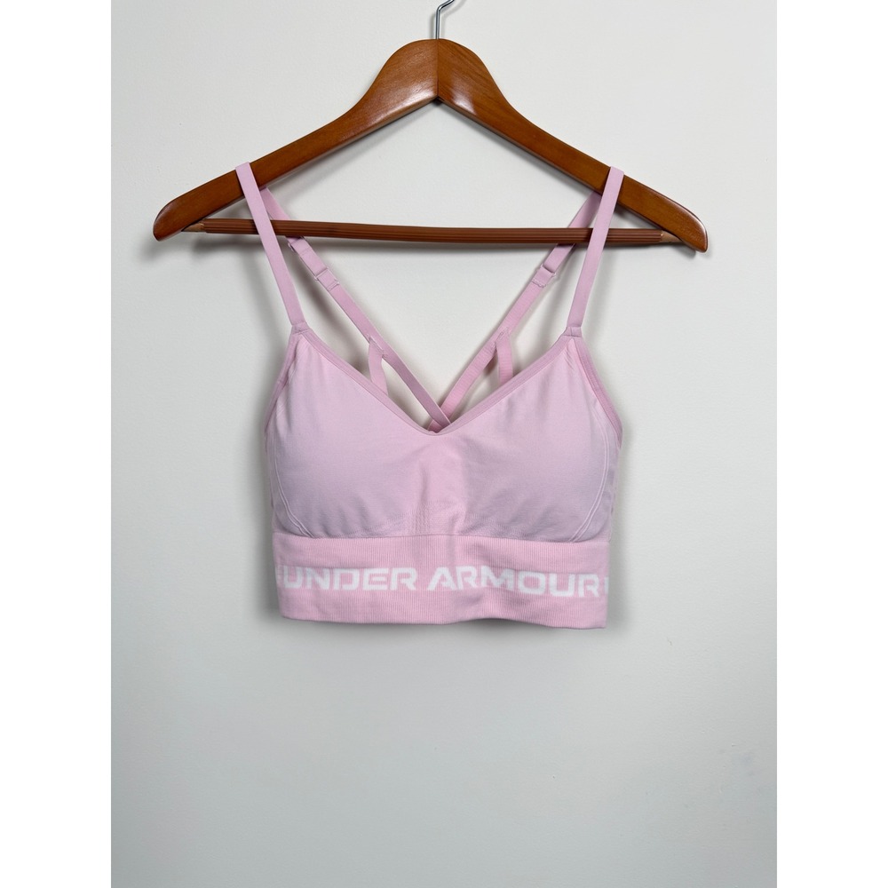 Under Armour Seamless Low Longline Sports Bra Womens M Pink Padded